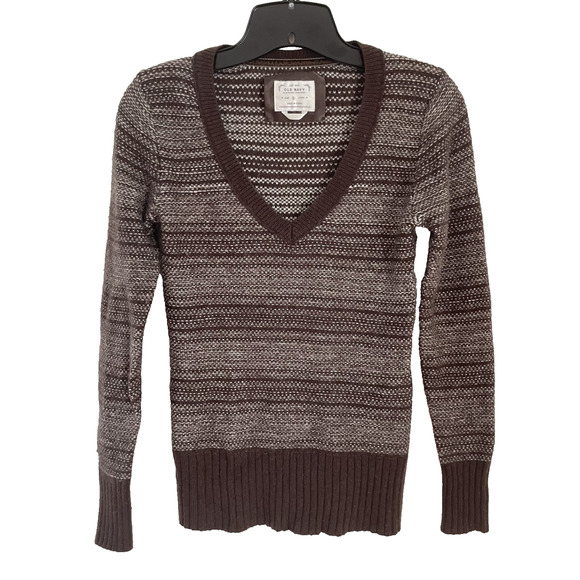 Vtg Y2K Fitted V Neck Sweater S Brown Striped Angora Blend Bella Swan Academia - Picture 2 of 8